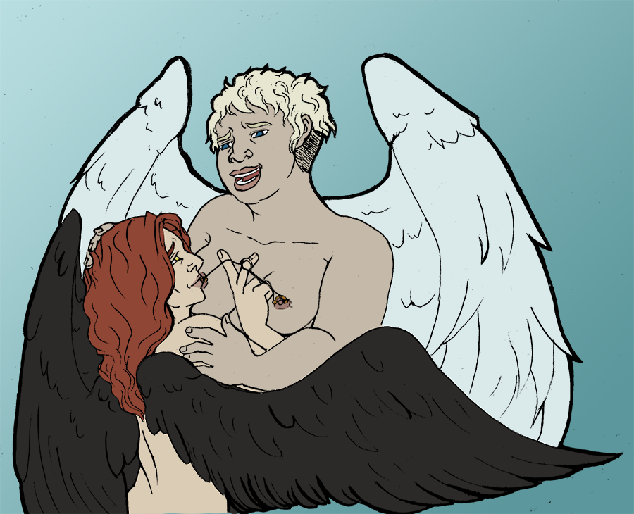 SquigglyInk's tweet photo. @poorlyporned Hello 💜 I go by SquigglyInk on this ac and GO is actually one of the first fandoms I've drawn nsfw for. Currently working on pieces for different GO zines coming out later this year <3 https://t.co/uWrDXpj12Q