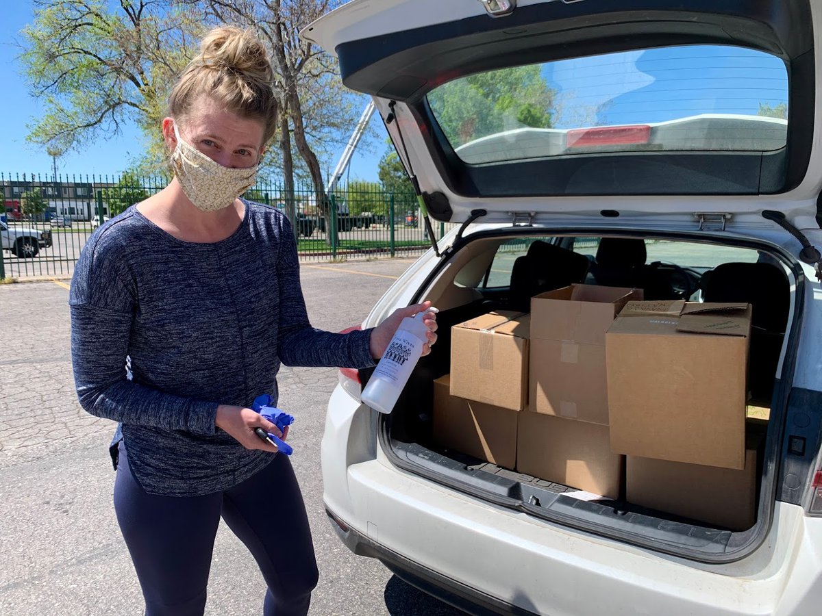 We had a non-profit donate art supplies, another non-profit who donated pet food, a local distillery donate boxes of hand sanitizer and a lady who's husband made face shields using his 3D printer.