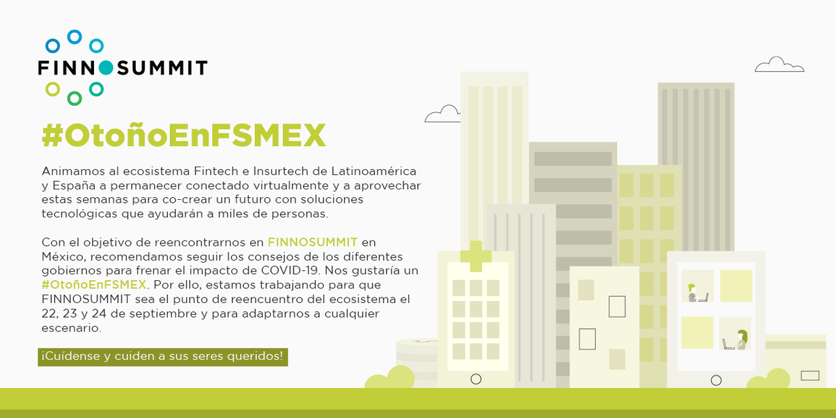 Finnovista's tweet photo. ¡La salud es lo primero!
Si nos cuidamos todos, pronto podremos juntarnos en #OtoñoEnFSMEX en el mayor punto de encuentro en #innovación #Fintech en #LatAm: @FINNOSUMMIT.
¡Te mandamos un gran abrazo virtual!
¡Cuídate!
#FSMEX: https://t.co/8opaKAMdoc https://t.co/0kz0eGC8ow