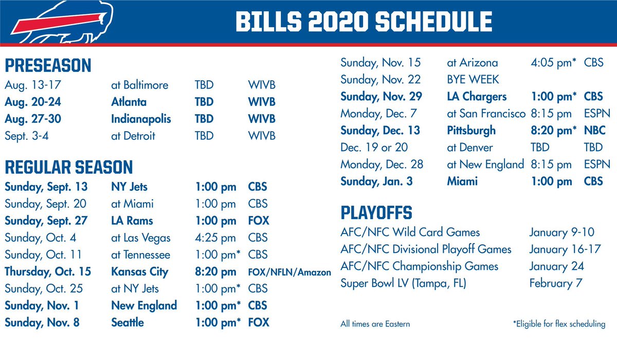 kevconnorsespn's tweet photo. I’ve literally looked at this @BuffaloBills schedule every way possible and I don’t see anything less than 23-0 this season.
Dead serious. #nflschedulerelease #BillsMafia https://t.co/XBTTnTZTri