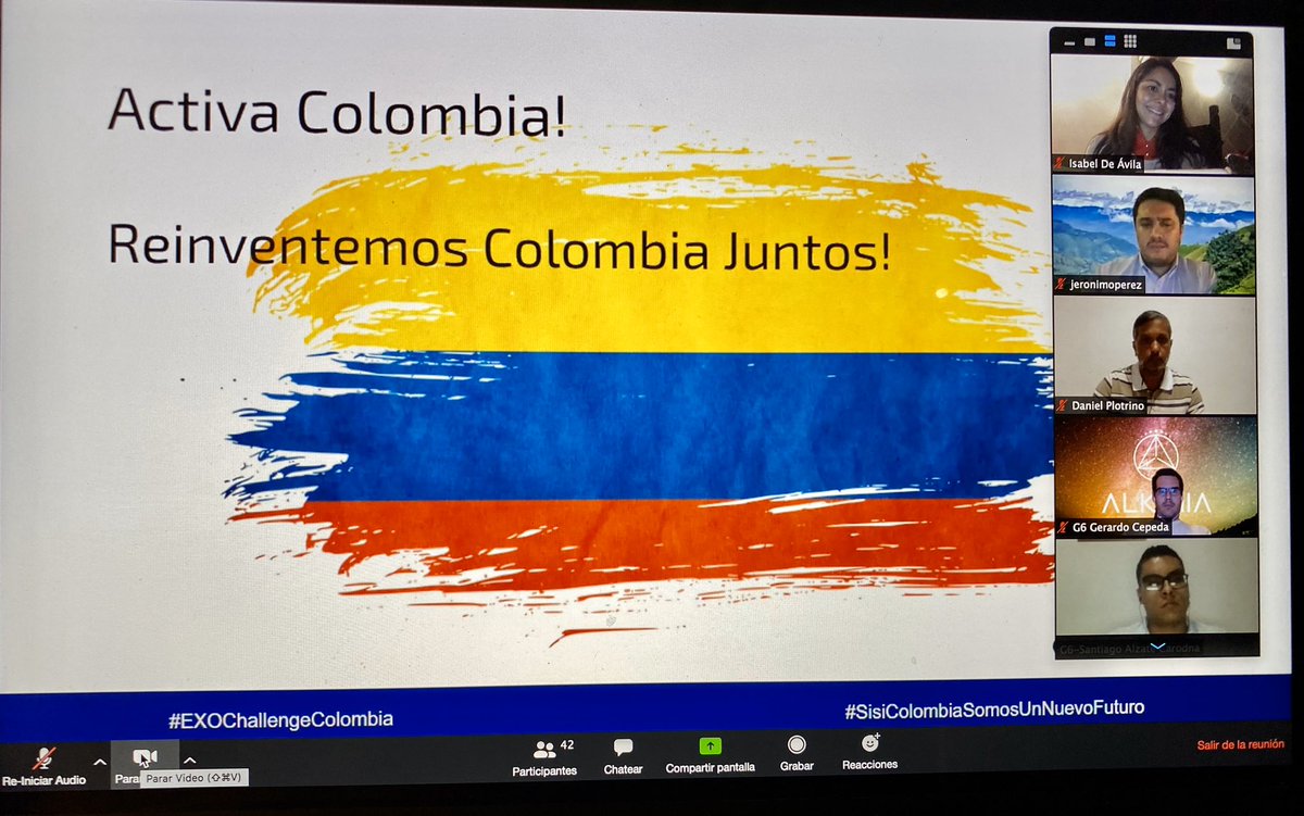 IsaCrisdeAvila's tweet photo. Discutiendo las soluciones exponenciales para llevar a las industrias, salidas rápidas y efectivas de la crisis desatada por la pandemia COVID-19 ExO Challenge Colombia https://t.co/az6wEpIb9u