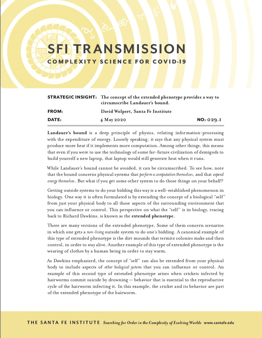 C4COMPUTATION's tweet photo. SARS-CoV-2 in massively duplicating itself does a lot of computation. Landauer's bound says to do computation energy must be expended. @sfiscience's Wolpert explains how a tiny virus circumvents Landauer's principle by hijacking our cells to do its work

https://t.co/OQWNmNvdQV https://t.co/mYUSaBYMeq