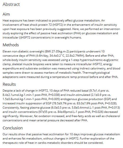 GeoffMinett's tweet photo. Passive exposure to heat improves glucose metabolism in overweight humans.

https://t.co/Qwp22Pptpi

Interesting read from @hannahpallu et al. from @TherMU_UM 

#passiveheating #thermaltherapy #heatacclimation https://t.co/Iz79CBB9OA