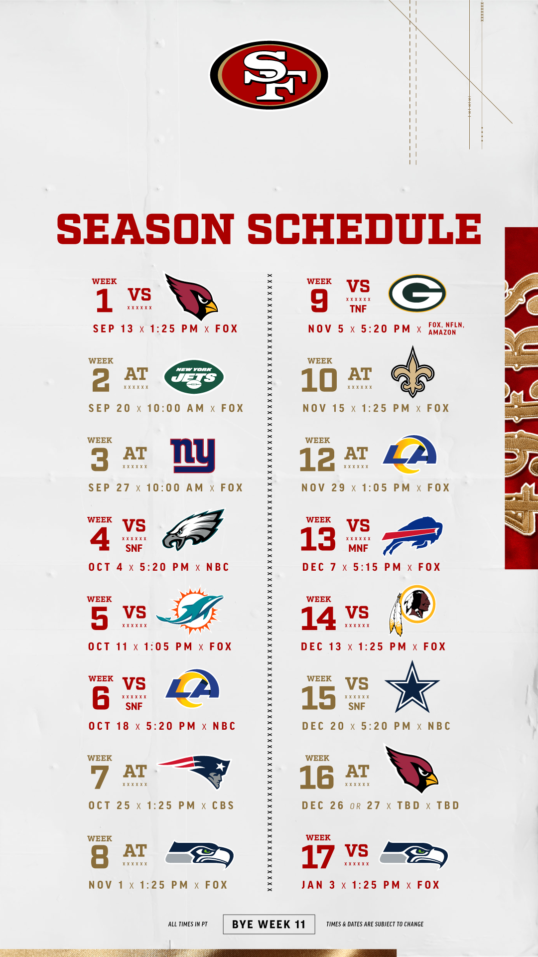 San Francisco 49ers On Twitter Keep These Dates On Lock Sync The 2020 Schedule To Your Calendar Here Https T Co Bv51jvmh6p