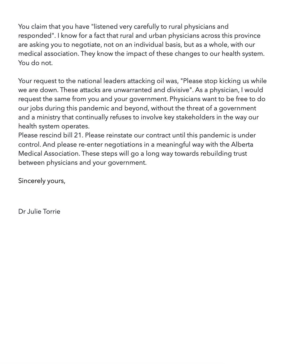 FionaMattatall's tweet photo. Another Alberta physician who is fed up with being mistreated by our government. This is her response after today's press conference (posted with permission) 👇🏻
#ABdocs4patients #AbLeg https://t.co/nhmZEN5Nkv