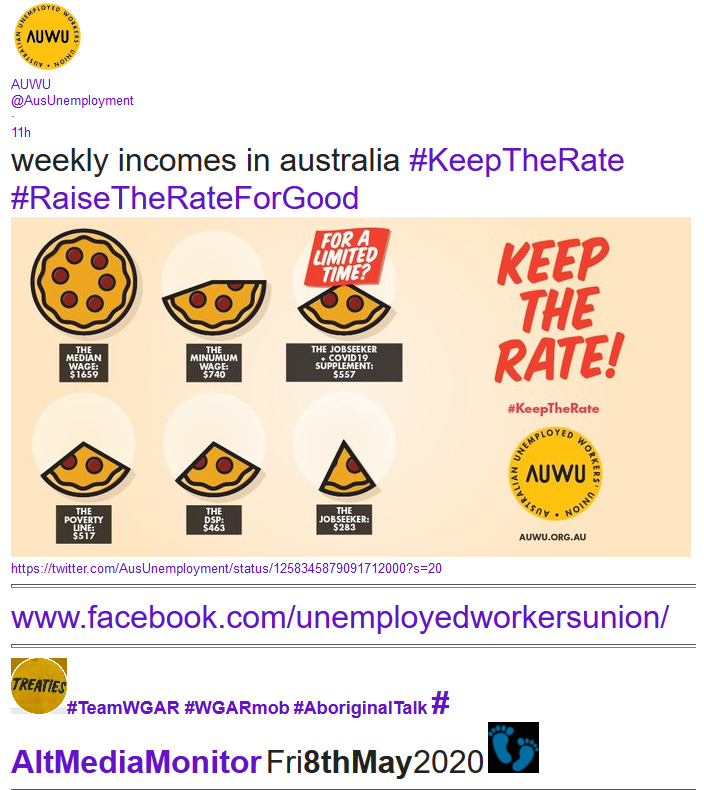 WgarNews's tweet photo. @OBallmark2 @lobbycoorg @3wombats @WhteRbbnAdvocat @lynlinking @SenatorSiewert @twtrrr @RobRobbEdwards @BakchosGlass @JonesHowdareyou @RachelQuayle08 @rationalbitch @anne_clothier @ACOSS @AusUnemployment @Greens @L_DeWeaver @GreenLeftOnline @paulinehollywoo @mormorlady @prudinx @CapesJoy @Kosmic_Quokka @LadyPoop2 @habeebiinta @JEChalmers @Zaica8 @YaThinkN @xskinn @boeknow @CartwheelPrint @virgotweet @BethanyinCBR @rjstrikers @notowelfarecard @FordfgFalcon @RightsLGBTI @FaiMujer @QAustralian @AnthonyCole68 @denniallen @_Oliver_Yates @NIYECMob #WeeklyIncomesInAustralia #KeepTheRate #RaiseTheRateForGood to #557DollarsPerWeek | #AusUnemployedWorkersUnion #AUWU https://t.co/Sq5WYiXc9V | #AboriginalTraumaSupport | #OzCrisisHelp 8May20 https://t.co/NXIN3qrIts | #EndPoverty | Keep #JobSeeker at #1115DollarsPerFN #postCOVID https://t.co/TXdbEeXVtb