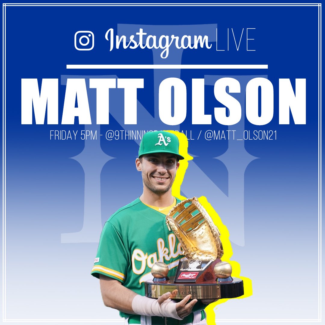 9thinningbball's tweet photo. 🚨TOMORROW🚨

2x MLB Gold Glove Winner MATT OLSON ( @matt_olson21 ) will be with us LIVE tomorrow. We will go over his career, experience, best moments and more.. Don't forget, FRIDAY - 5pm!🔥
#mlb #instagramlive #moments #experience #baseball #ninthinning #kid #youth https://t.co/S8yIsf7KJ1
