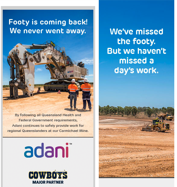 stopadani's tweet photo. .@AdaniAustralia running ads bragging about land clearing under the cover of #COVID19. Destroying bush home to endangered wildlife for a billionaire's climate-wrecking coal mine is not an essential service.@MarshGlobal @MMC_Global are you happy to put your name to this?#StopAdani https://t.co/mU5pfnhOnh