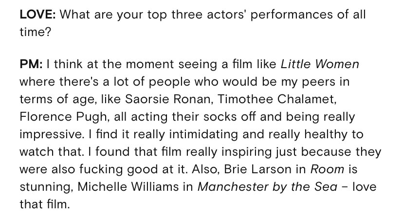 - Brie Larson in Room- Michelle Williams in Manchester by the Sea