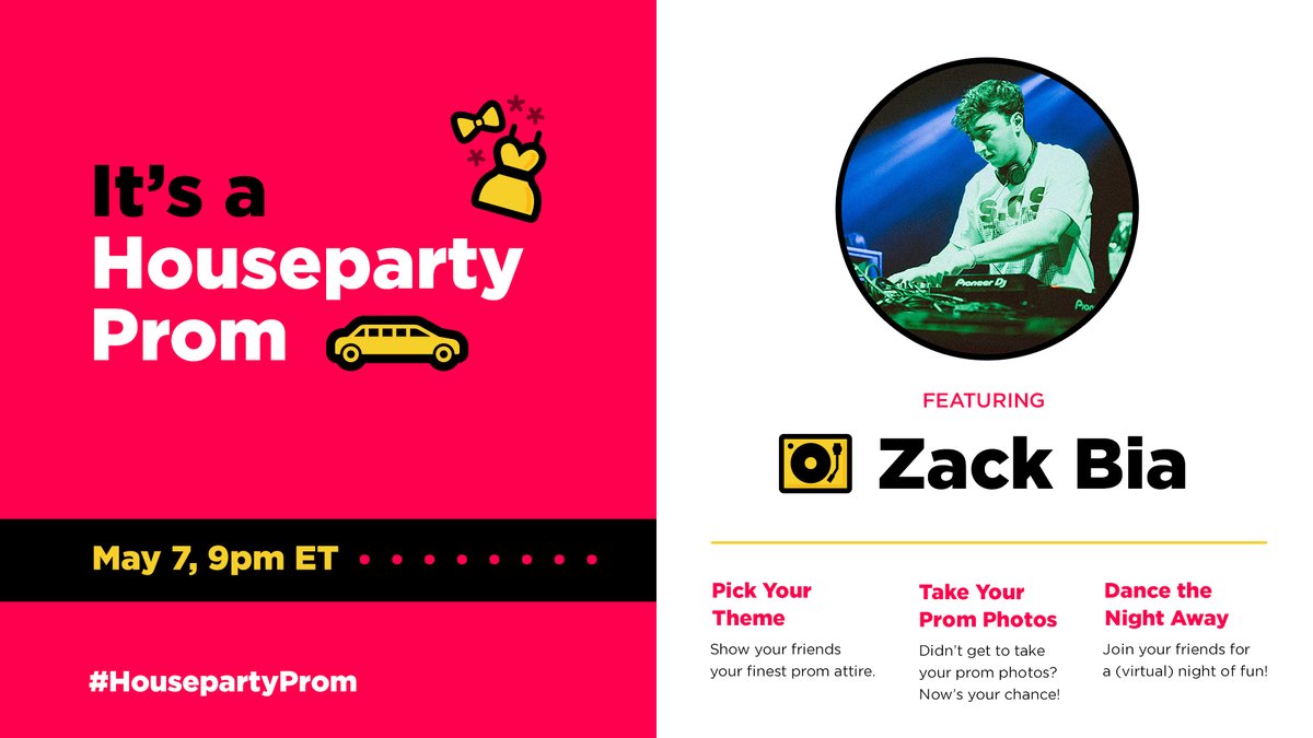 houseparty's tweet photo. Zack Bia brings his set to #HousepartyProm right now! Hop into the app, tap the TV icon at the top, and hit the 'watch' button to bring #HousepartyProm into your room. https://t.co/KxocA5ofu1