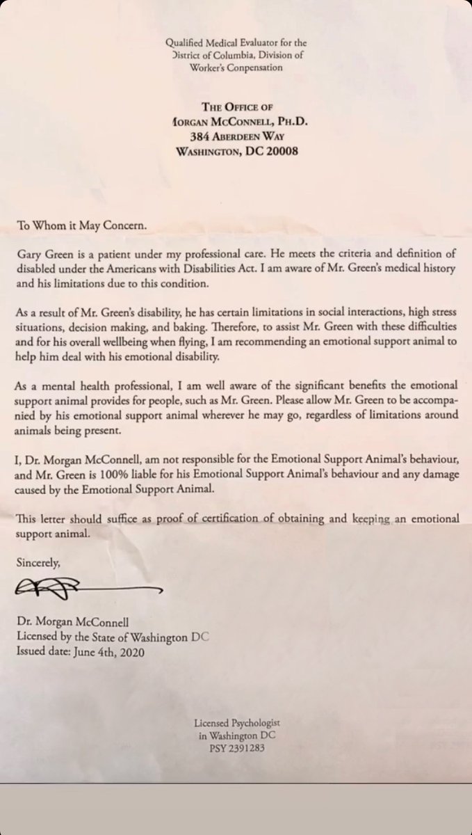 “I have a letter from my therapist”