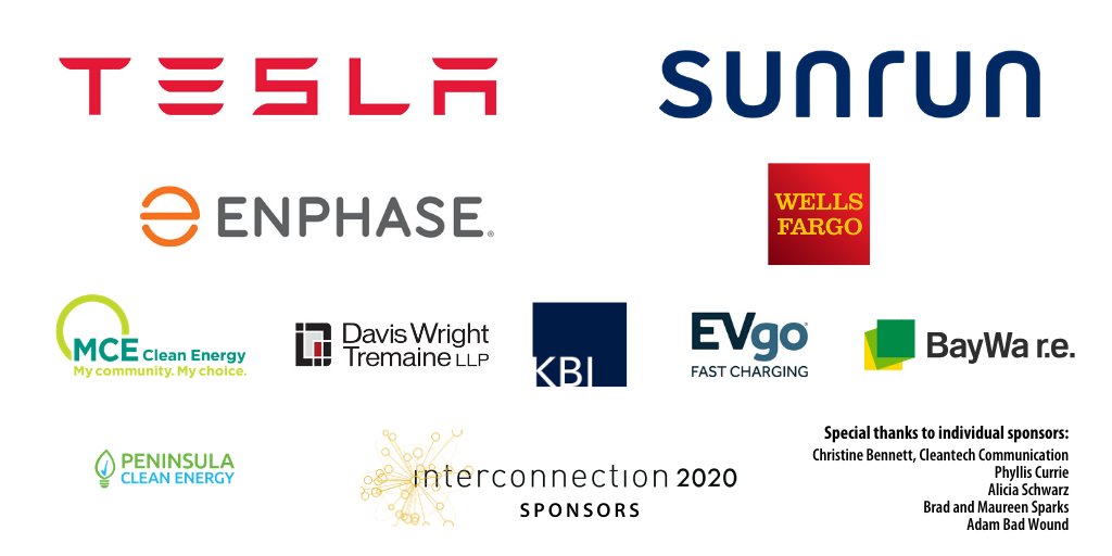GRID's tweet photo. HUGE thank you to our Gigawatt Sponsors: @sunrun, @tesla; our Megawatt sponsors: @enphase, @DWTlaw, @evgonetwork, @wellsfargo; and our Kilowatt Sponsors: @PenCleanEnergy and @MCECleanEnergy #Interconnection2020 https://t.co/kF9oOaaGym