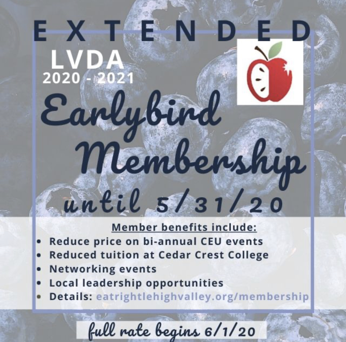 EatRightLV's tweet photo. Take advantage of early bird membership rates for the 2020-2021 LVDA membership year.  Why join the LVDA? 
✔️Member pricing for CEU events
✔️Networking events
✔️Leadership opportunities

Register here today: https://t.co/jduCNYycBj https://t.co/mxRmwEty8I