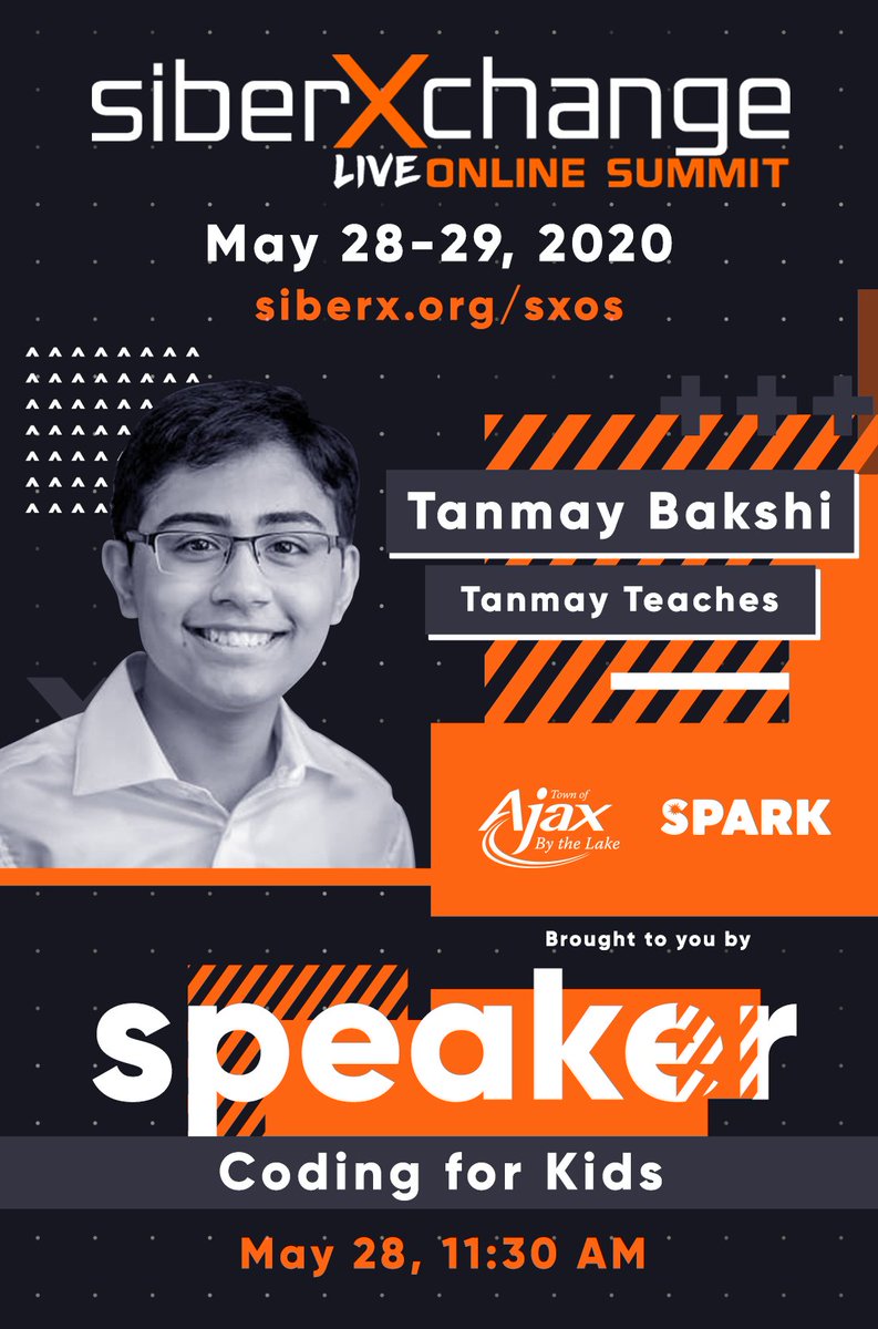 TajyMany's tweet image. Join my session #Codingforkids on May 28, 11:30 AM ET @ #siberXchange summit to get responses to all your how, what, where to go questions on #coding! #Parents, #students, #teachers, don’t forget to register lnkd.in/g5R-iGb. Thanks @abbaspeaks, @TownOfAjax, @SparkNiagara