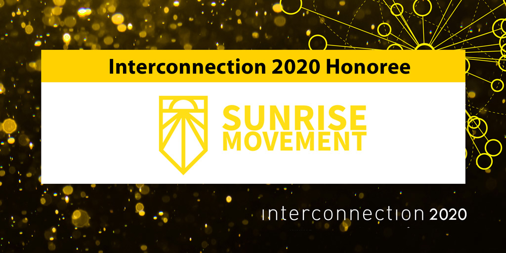 GRID's tweet photo. We’re thrilled to celebrate our first honoree of the evening: @sunrisemvmt, which is galvanizing young people to push our elected leaders to take decisive action now to thwart and reverse climate change #Interconnection2020 https://t.co/yls4VujbKY