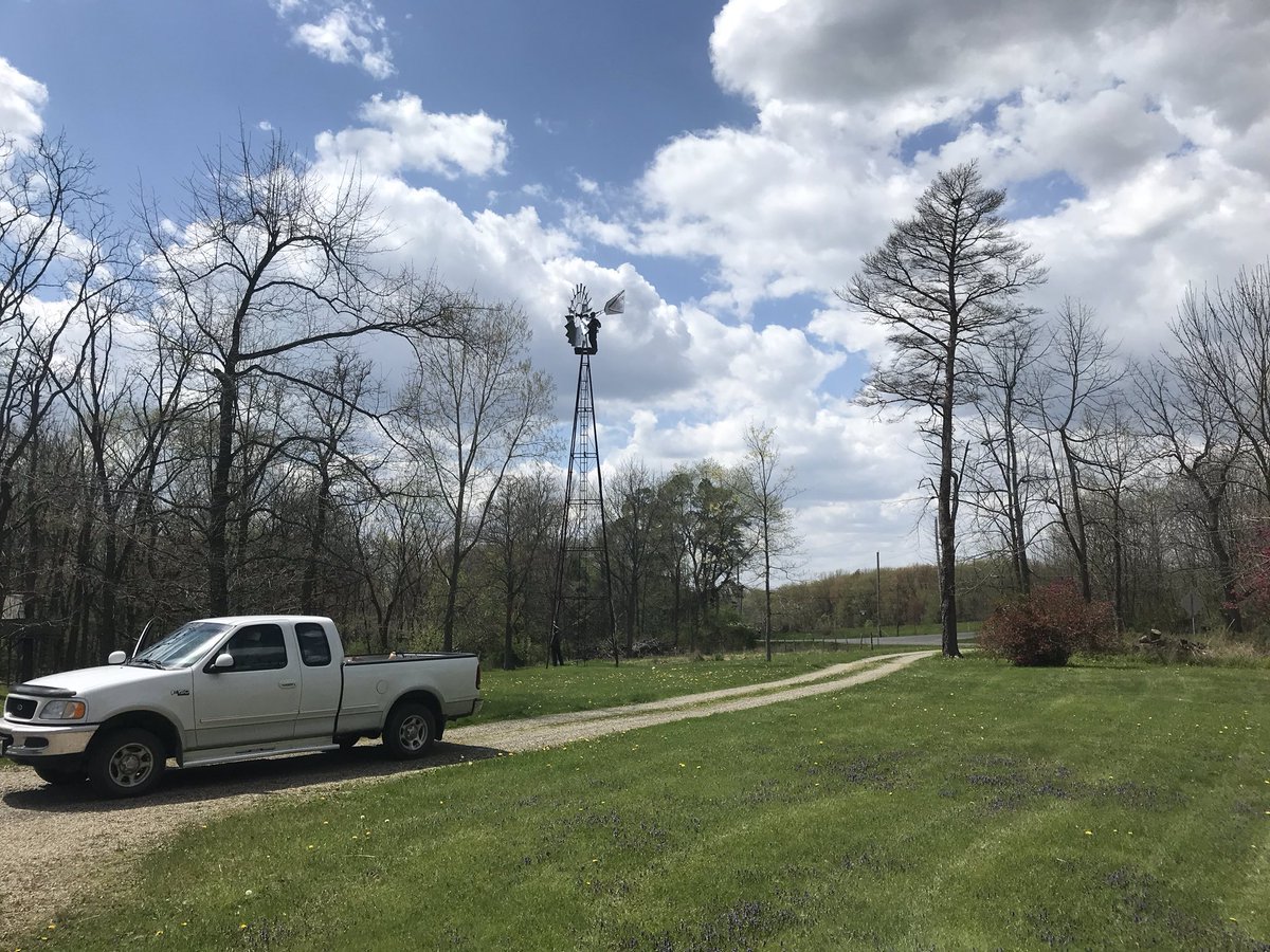 thatjohngladden's tweet photo. Mr. Troyer came up from Charm on this blustery day to change the oil in our 40-foot-tall windmill. He is one of the kindest and bravest men I know. #aermotor #windmill #ohw #charmohio #troyerwindmillsales https://t.co/fMrPsRfFCo