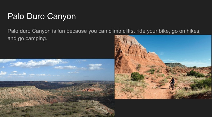 HeatherLeverett's tweet photo. Students had the opportunity to research their town this week and create a presentation about what they think is special in Canyon! Here is a student’s final product! 💜🤍 #CISDRocks @RH_Staff https://t.co/avzHkZvPZc