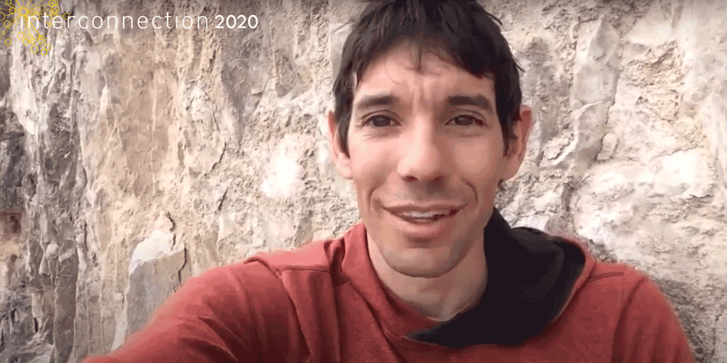 GRID's tweet photo. Speaking of which... look who just took a break from climbing to drop by #Interconnection2020! Hey @AlexHonnold! https://t.co/F0KcitPWB6