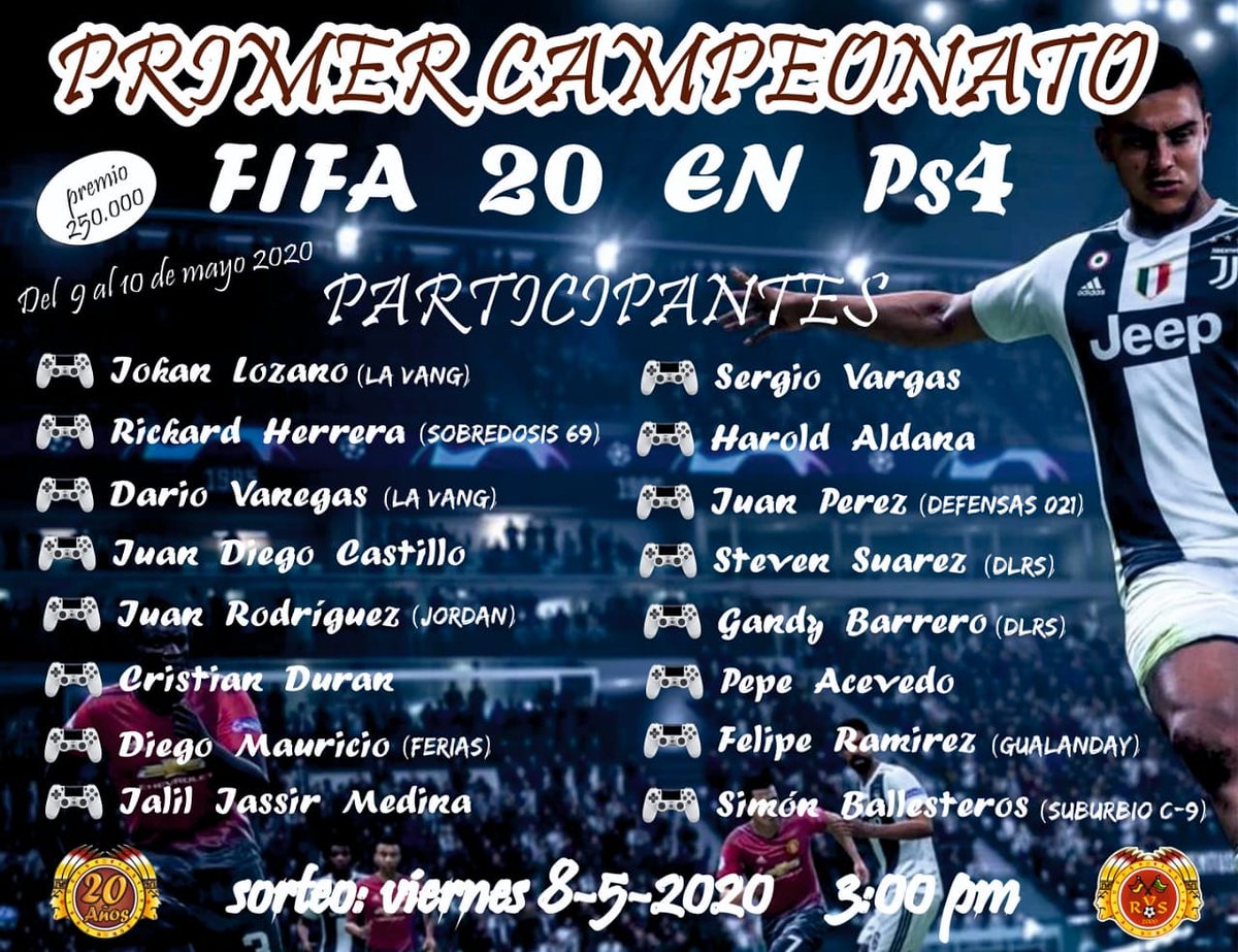 PRIMER CAMPEONATO DE FIFA 20 EN PS4

El sorteo será el día de mañana a las 3:00 pm en 

Clasifican los 2 primeros de casa grupo, luego de esto se jugarán los cuartos de final, semifinal y final, los partidos serán de 10 minutos cada uno.

#RVSenCuarentena