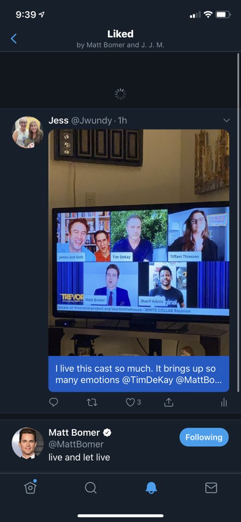 Jwundy's tweet photo. Even when I have typos he likes my tweets. I love him and the whole cast so much #WhiteCollar @White_CollarTV @MattBomer #BeingItBack https://t.co/ZazJMAyofR