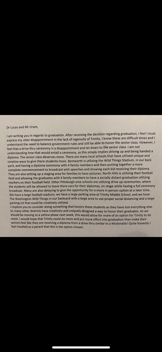 acooper02's tweet photo. So tonight we received a message that stated Trinity will do a drive by pick up for our seniors for a graduation. 
They  have options...Our Football Field or The Wild things Field (who offered the field for free to Trinity) These kids deserve better we can do better💙 https://t.co/hOvq9BD0gs
