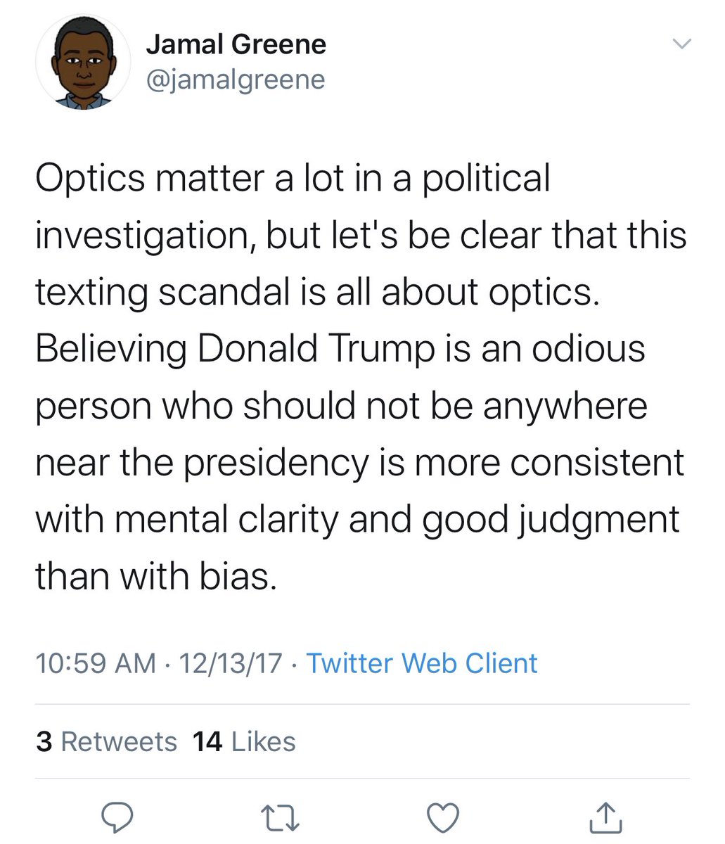 8. Folks, this is from a few minutes worth of review. And there’s much more on him.Jamal Greene - a guy Facebook wants filtering your posts - says it shows “mental clarity and good judgment” to believe Trump is an “odious person who should not be anywhere near the presidency.”