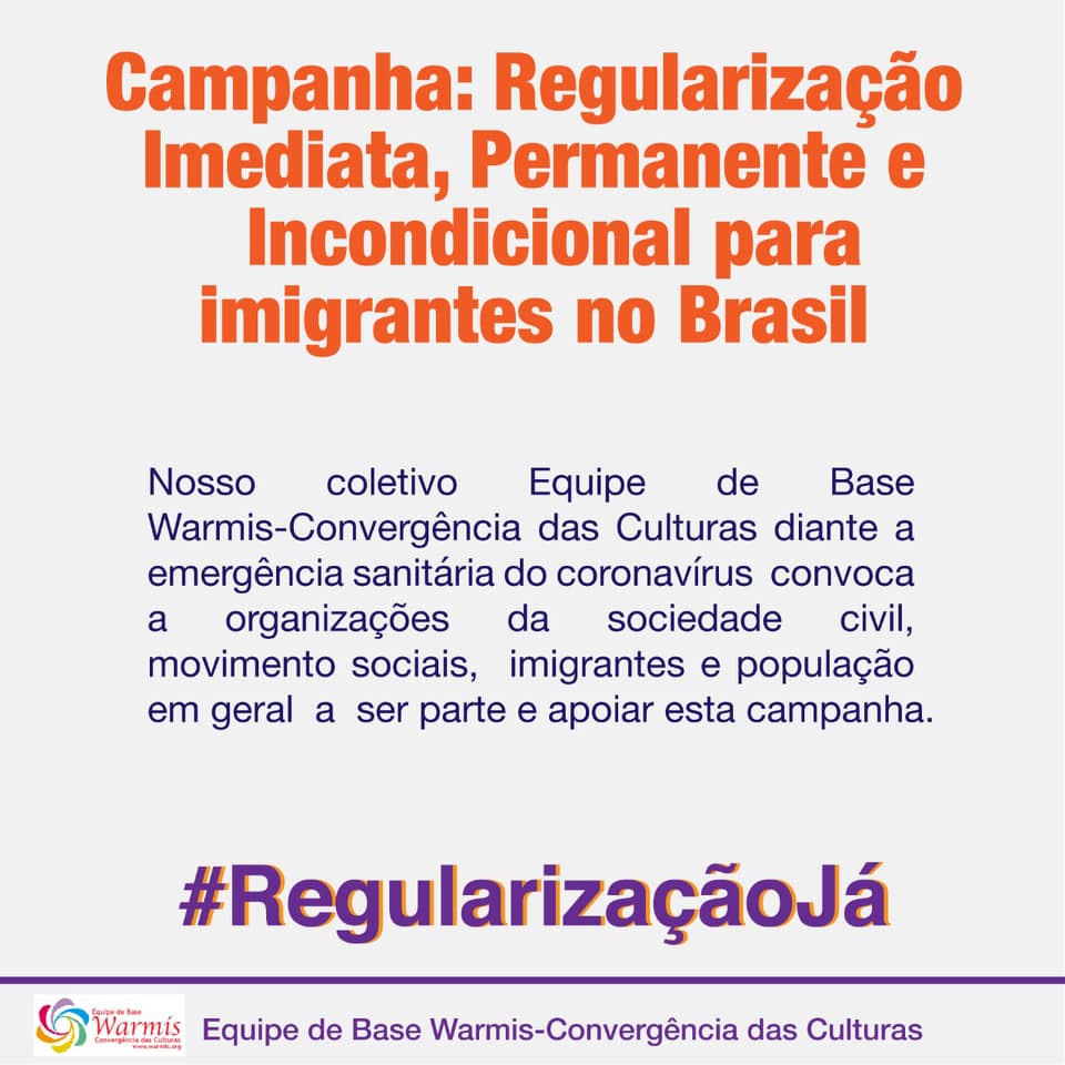ivansombrasan's tweet photo. #RegularizaçãoJá é a hashtag da campanha iniciada por imigrantes residentes no Brasil em favor daqueles que não possuem documentos - e por consequência, estão mais vulneráveis a questões como o coronavírus. 
@WarmisImigrante https://t.co/OS3oXeu80k