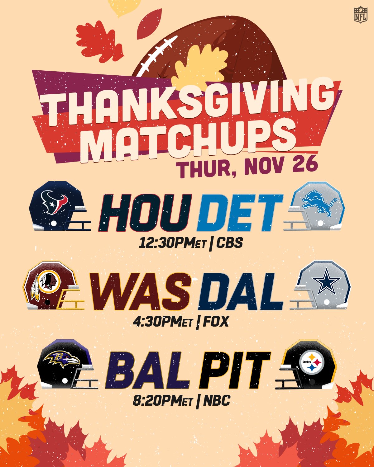 NFL on X: '2020 Thanksgiving Matchups! 