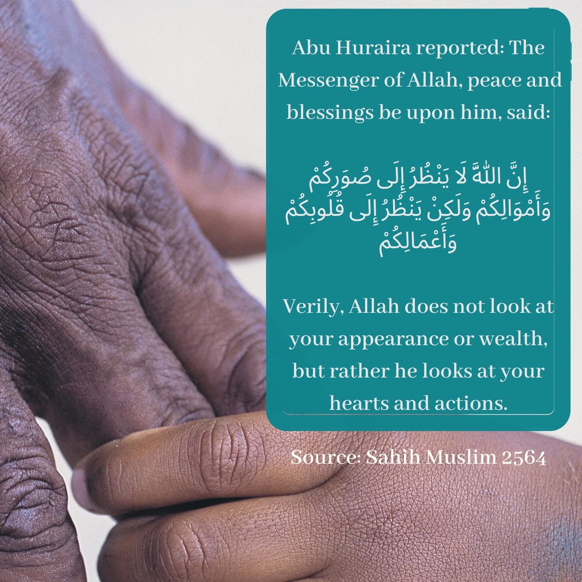 crescentetstar's tweet photo. The Messenger of Allah (pbuh) said: “Verily, Allah does not look at your appearance or wealth, but rather He looks at your hearts and actions.” (Sahih Muslim 2564) #islamicquotes #godisone #allah #allahuakbar #prophetmuhammad #love #share #wealth #believe #answeriseasy #askme https://t.co/wu8oELe2u1