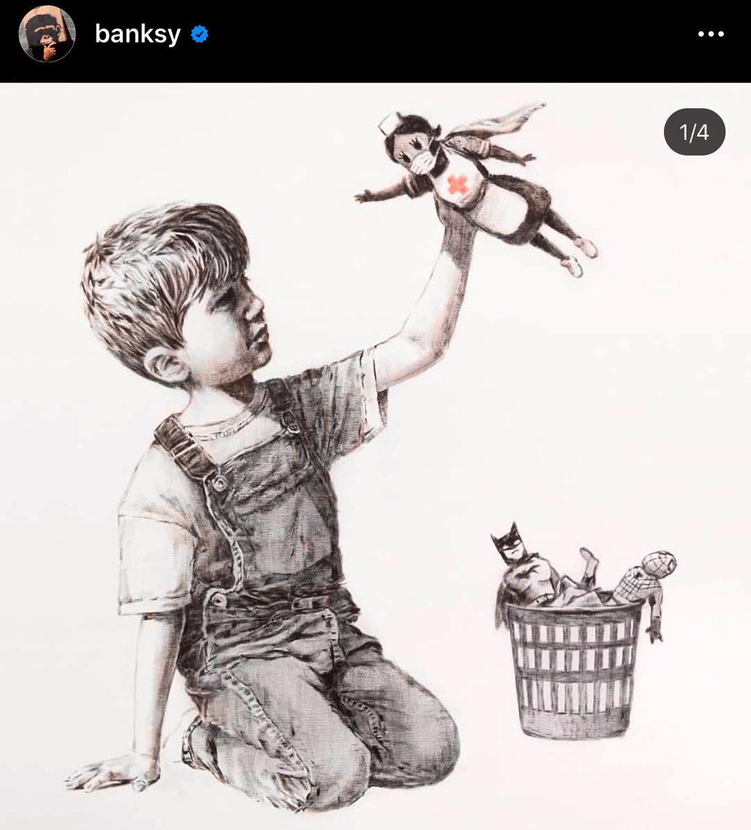Love this new artwork by #Banksy - #GameChanger 
To all the nurses, thank you for your selfless dedication. Y’all are the true MVPs. Happy nurses week. #NursesWeek2020 #notallheroeswearcapes #ThankYouNurses