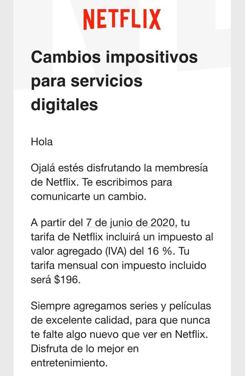 ¡Ahora le tocó a los usuarios de #Netflix!
Lo dije en su momento, un mal paquete presupuestal afectaría a todos.

👉🏻 El PRI votó en contra de poner impuestos a las plataformas digitales.