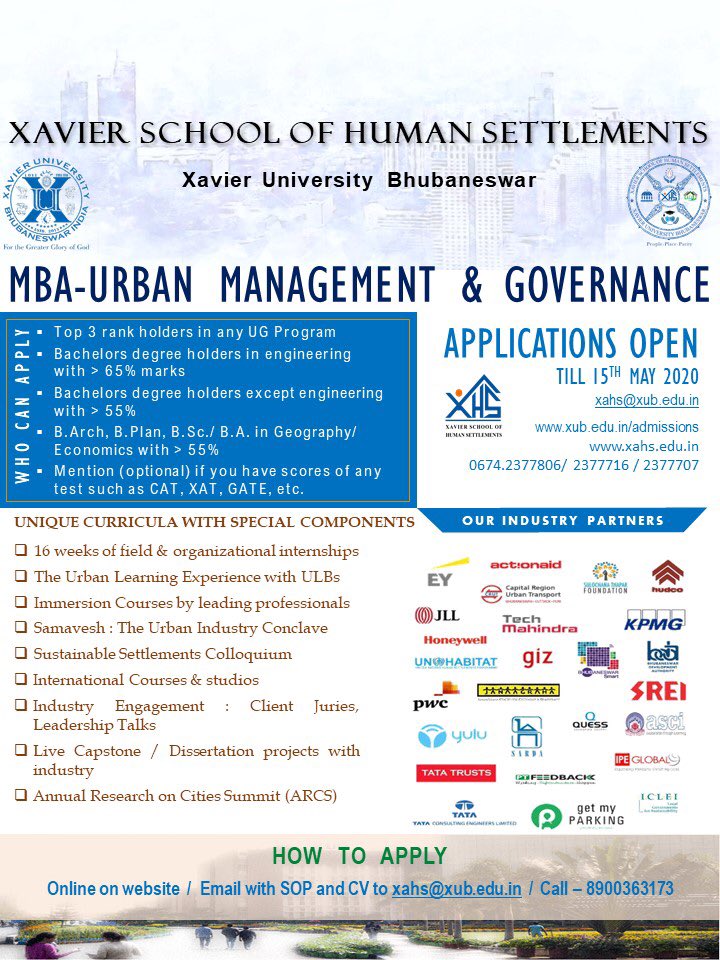 Two fabulous new courses - MBA and Masters in urban governance and management from XUB. 

Excellent course, incredibly competent faculty. 

Admissions open now! #mba #ma #education