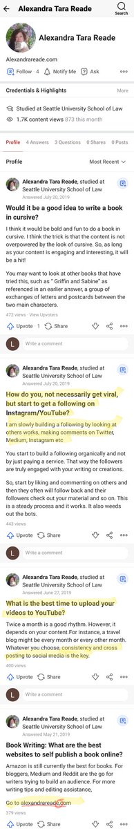 Post Follow Up #2:Tara's Quora account is a jackpot of weirdness. She only follows Russian propagandists. Her answers are all about social media success. https://www.quora.com/profile/Alexandra-Tara-Reade?ch=10&share=c5dc6f76&srid=jOyDq