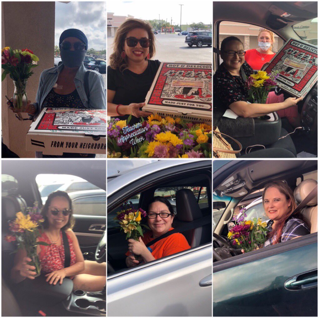 AliciaAGarza1's tweet photo. Any way you slice it, our teachers are Fantastic...Teacher Appreciation Pizza Party Night! 🍕Fresh pizza delivery curbside from D’Canters! Thank you to @HEB for donating some fresh flowers to our fantastic teachers! ❤️ #TeacherAppreciationWeek2020 https://t.co/pEKRdCIW8z