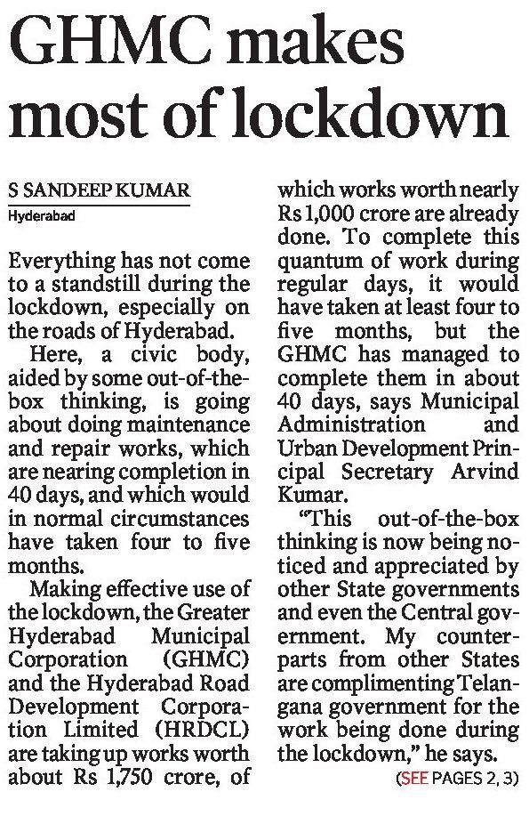 arvindkumar_ias's tweet photo. It’s the “out of box” thinking of CM sir and Minister @KTRTRS that all major road &amp; flyovers works esp. completing their foundations could be taken up in #Hyderabad during lockdown

Got working time of 12-16 hrs daily as against 3-4 hours otherwise !

Role model for other states https://t.co/lMCgt4Lws2