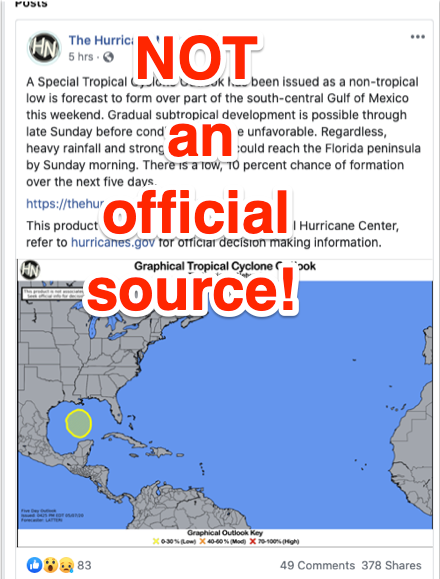 rzweather's tweet photo. Two questions in the last hour about this viral post on Facebook that is NOT the National Hurricane Center...

Isn't it a federal crime to have near identical graphics to official sources like NHC? If not, it should be. Total disgrace! https://t.co/86PYeZ8tZm