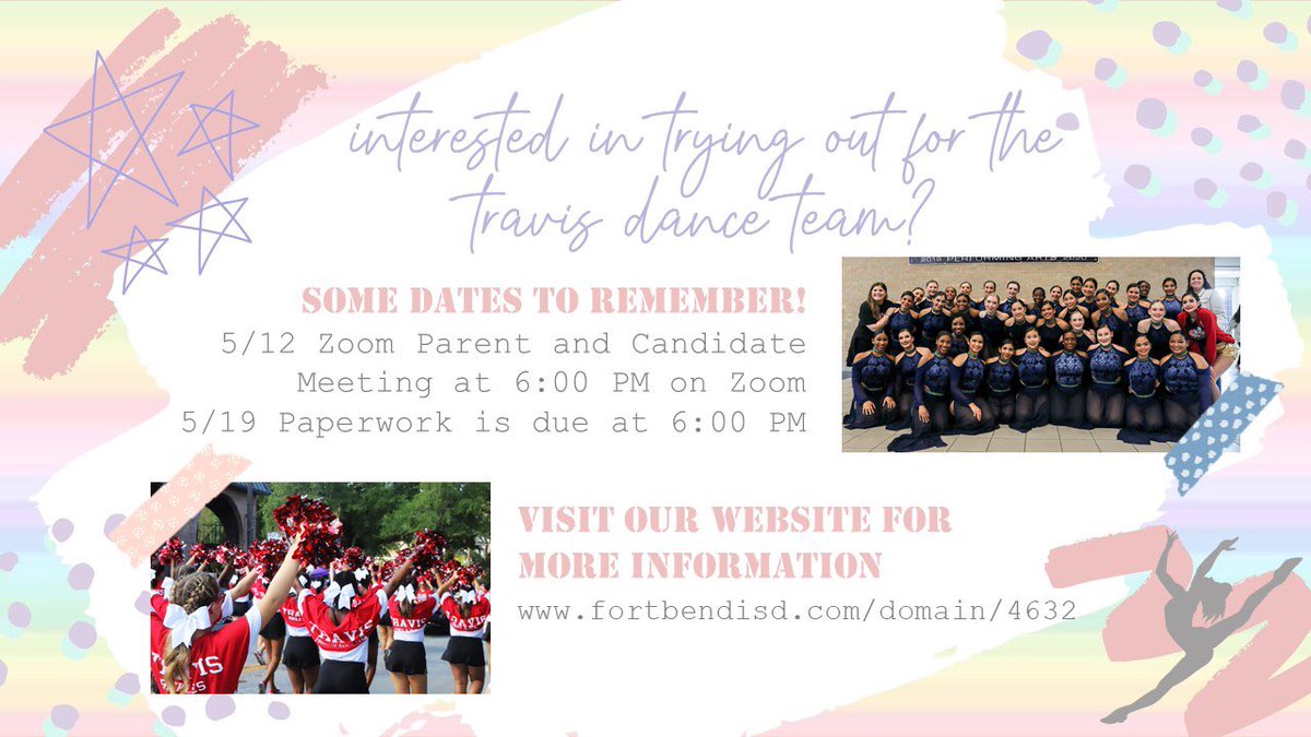 TravisCharms's tweet photo. Travis HS Parent/Student Dance Team Interest Meeting May 12th for Varisty/JV/Freshman! Zoom Link: https://t.co/8OxdbmWD0s @THS_Tigers https://t.co/3faG3IgGCj