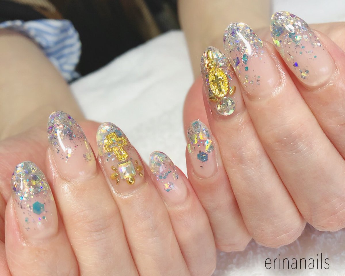 能代市ネイルサロンerina Nails V Twitter 爽やかグリッターネイル 能代ネイル