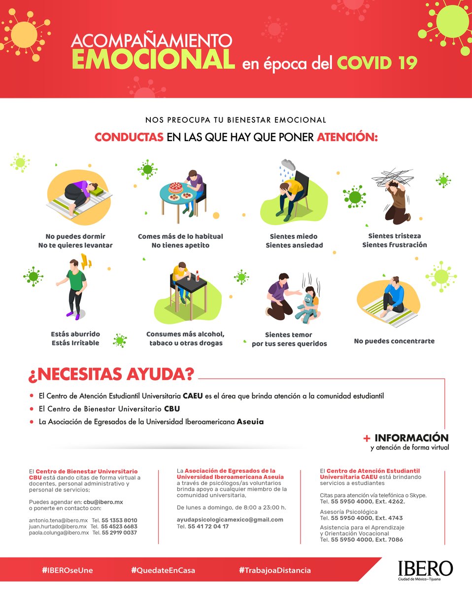 IBERO_mx's tweet photo. ¡Nos preocupa tu bienestar emocional! Pon atención a las siguientes conductas y si necesitas ayuda no dudes en comunicarte con nosotros. En esta infografía encontrarás los datos ⏬ https://t.co/QlQZ2zR882
