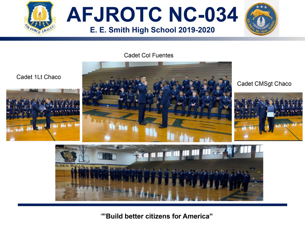 LtColGlockzin's tweet photo. @eesmithhigh, @EESHSCounseling, @CCSSuptConnelly   AFJROTC NC-034 awarded Distinguished Unit w/Merit Award! 6 years of working toward excellence! So proud of our cadets! Aim High! Go Golden Bulls! #Integrity#Service#Excellence https://t.co/hlU6BXzyHc