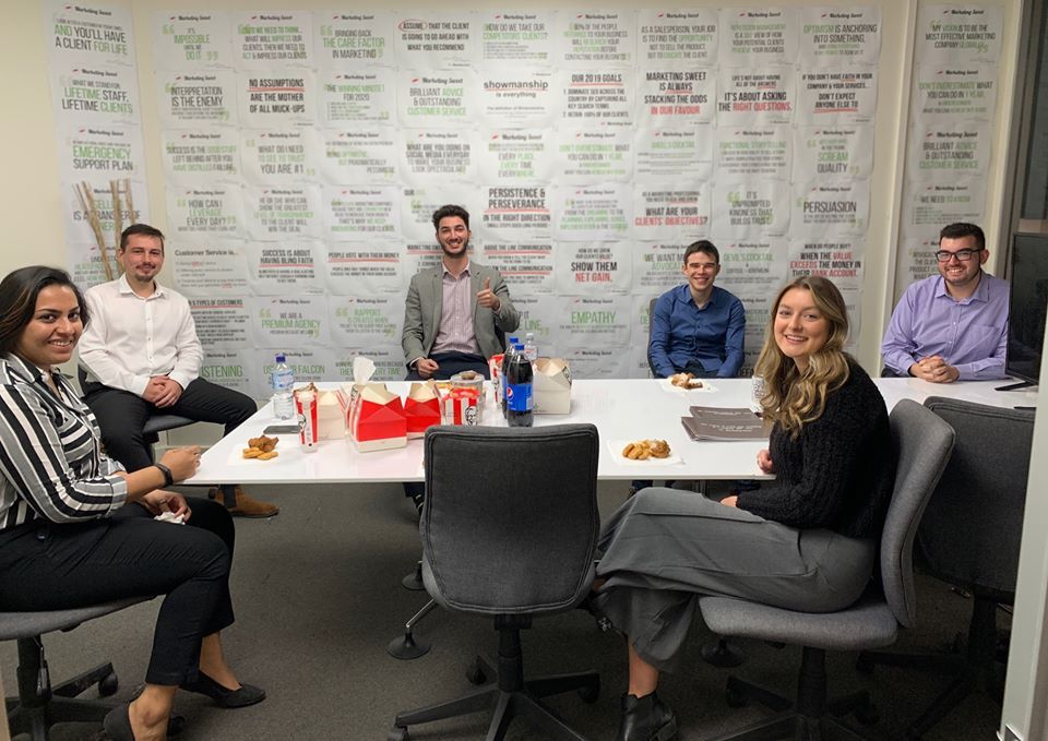 MarketingSweet's tweet photo. After a big morning of Personal Development &amp; Training, Super Director Corie Dawson bought lunch for the team 🦸‍♂️

The  work &amp; hustle our team has put in over the last 8 weeks has been unreal.

We couldn't be any more proud – keep the killer work coming guys! 💪 https://t.co/vi3tCitWQE