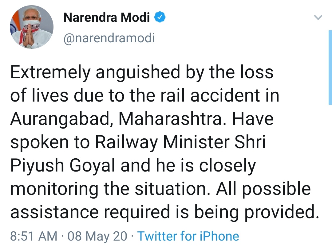 MeedasSahoo's tweet photo. The onus is on you. It's happened only because of your incompetence and ineptitude. You left migrant poor on their own fate. YOU must explain for whom YOU amassed thousands of crores in the PM Cares Fund? 
#Aurangabad https://t.co/GXnud1kL2K