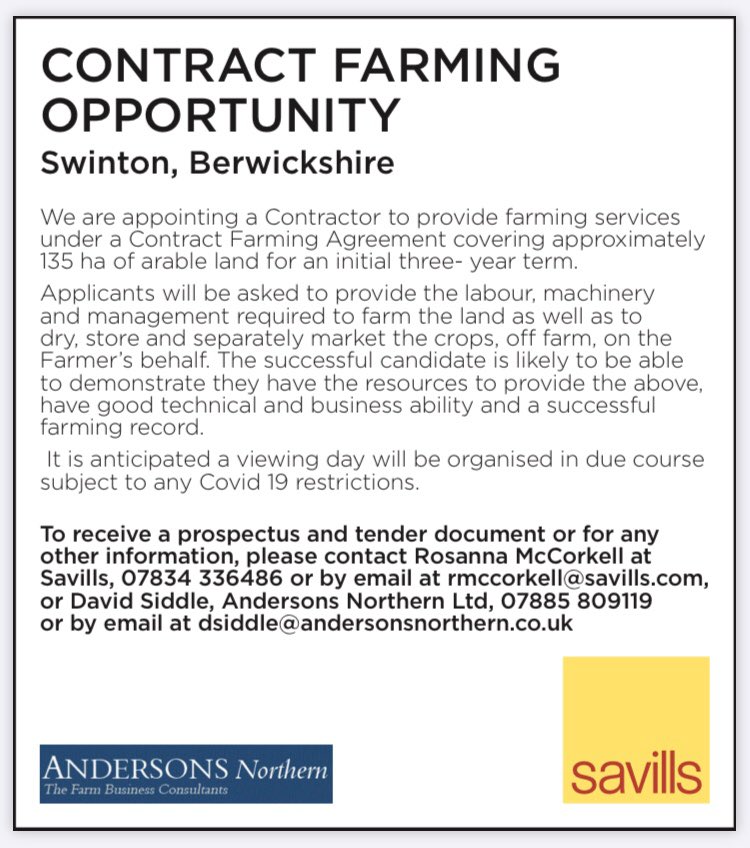 andersonsedin's tweet image. We have a fantastic opportunity in Berwickshire to get involved in contract farming approx 138ha of a quality arable land. Please get in touch! #arable #berwickshire #farming #contractfarming #agriculture