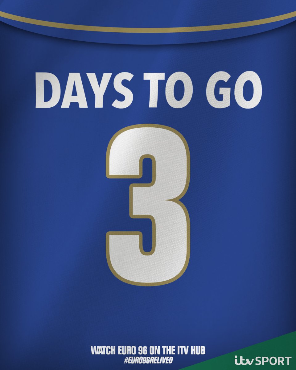 itvfootball's tweet photo. 🇮🇹3️⃣ days to go!

#Euro96Relived #ITVFootball https://t.co/qCVAoyzeP9