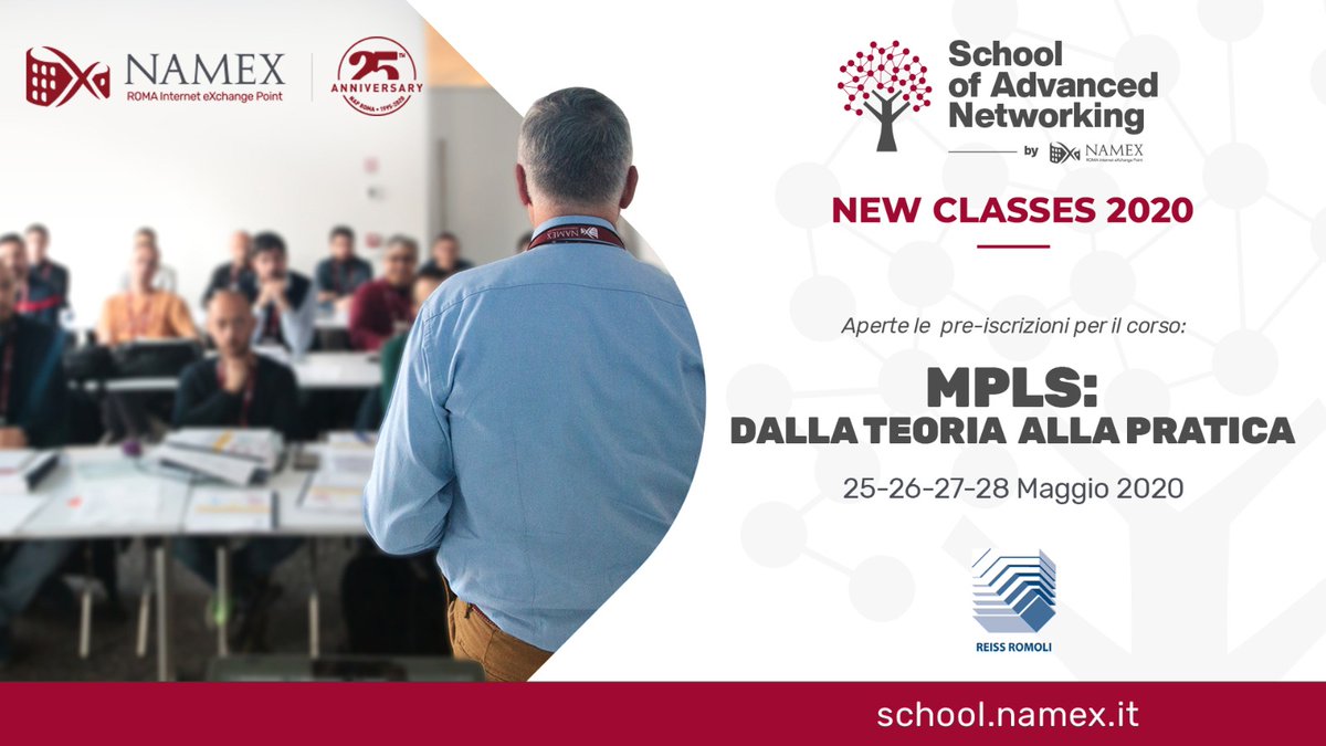flavioluciani81's tweet photo. Dopo il successo del primo corso #BGP dalla teoria alla pratica, #Namex, in collaborazione con @ReissRomoli, apre le pre-iscrizioni per il secondo corso: #MPLS: dalla teoria alla pratica.

Info su:---> https://t.co/S7zTg6fyQM

 #stayconnected https://t.co/fkxL4HxFFQ