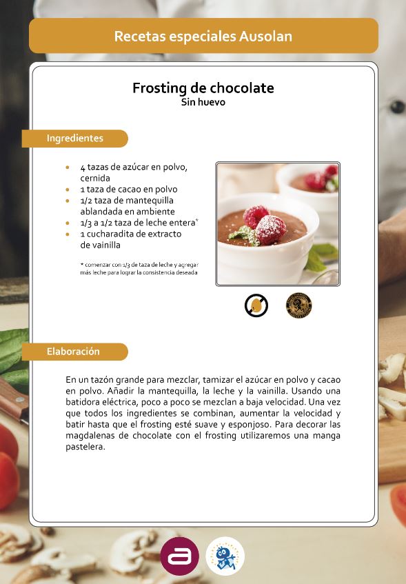 GrupoAUSOLAN's tweet image. ¡Damos la bienvenida al #findesemana con un toque dulce! Un riquísimo frosting de chocolate🍫 elaborado sin huevo. Una receta 🍴de la mano de @ATXorg con el certificado de #AllergyProtection, que garantiza la seguridad alimentaria de alérgenos. #RecetasAusolan