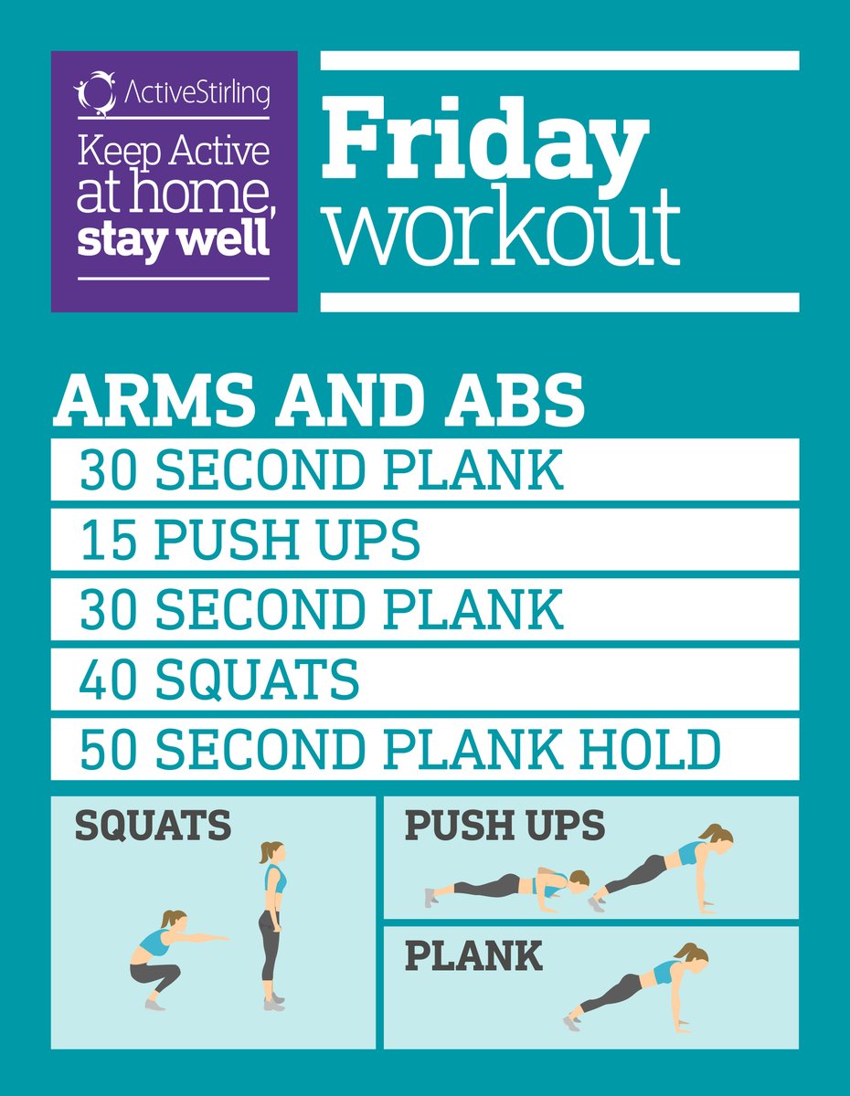 activestirling1's tweet photo. Welcome to today’s workout – the fifth of our seven day workouts! 
 
Try one a day and post your results, comments, pics and films here to let us know how you got on.

#7dayworkout #Friday #Workout
#Arms #Abs #KeepActiveAtHome #StayWell

Stirling Council https://t.co/oiJIhO3HIr