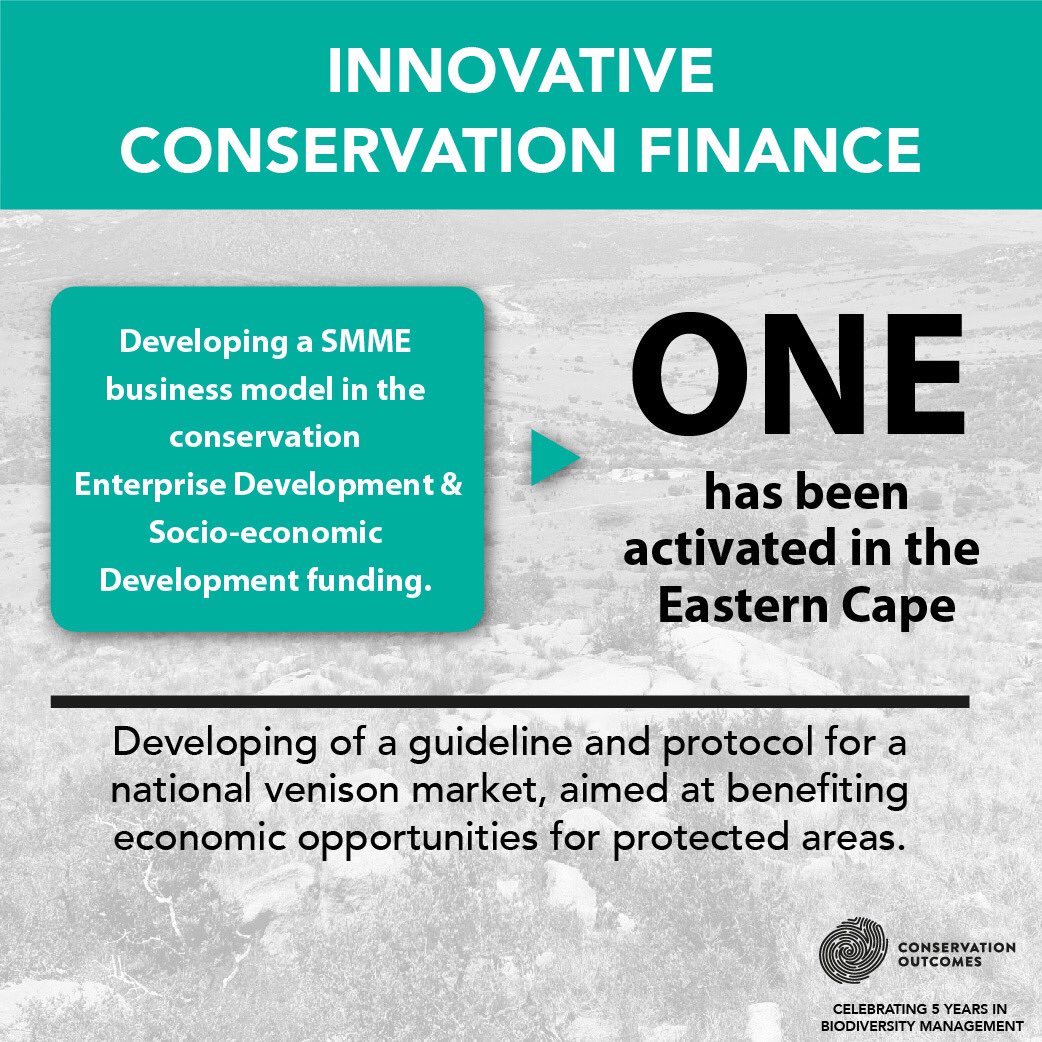 Celebrating 5 years of CONSERVATION ACTION - we are committed to developing innovative conservation financing, including the development of SMMEs, and the development of a protocol for a national venison market, to assist the financing of protected area management