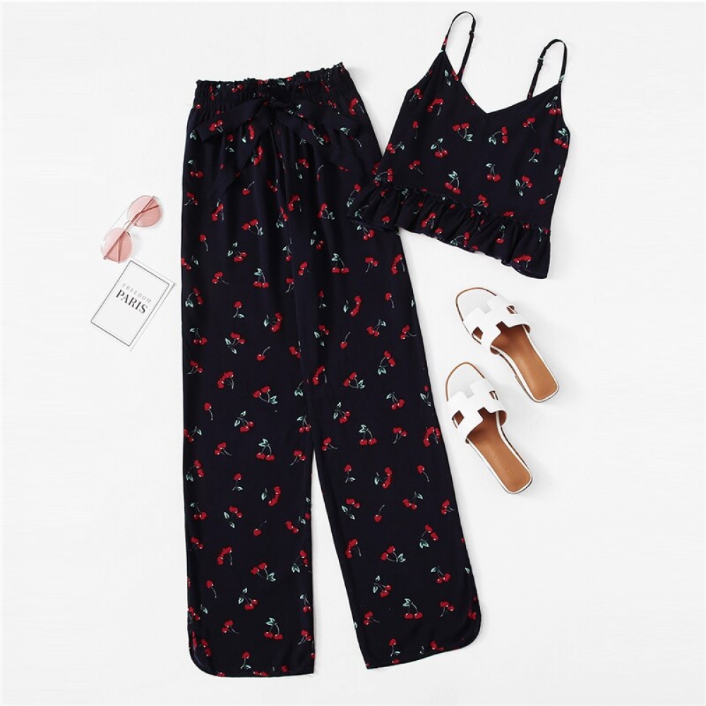 #lingerielife #lingerieshoot Women's Cherry Print Ruffle Design Pajama Set bodysuits.fashion/womens-cherry-…