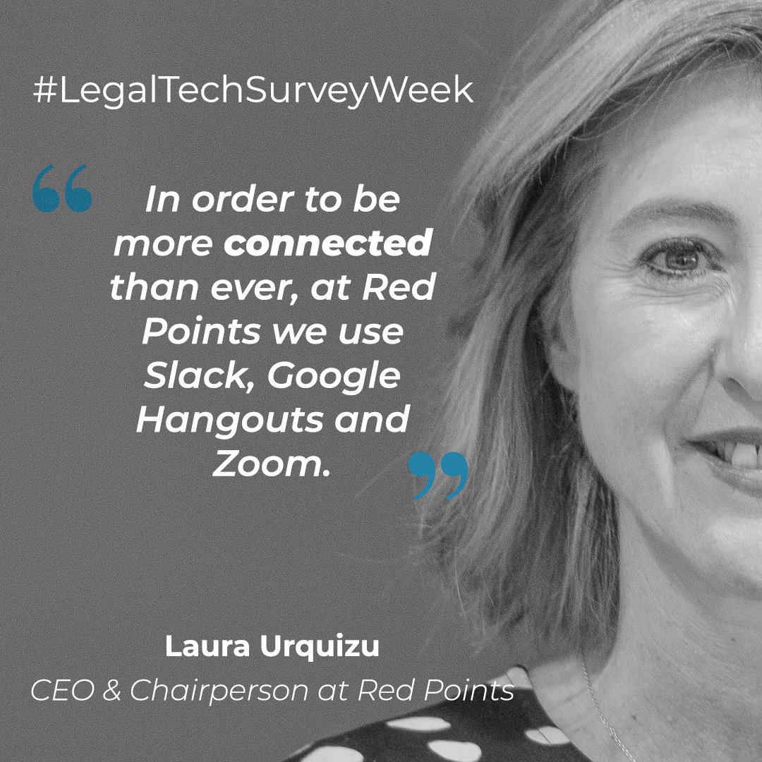 Glegaltechhub's tweet image. Today, Laura Urquizu, CEO &amp;amp; Chairperson at @redpoints is sharing with us the best communication and organizational tools they are using whilst working from home, and what have they learnt from the current situation. #LegalTechSurveyWeek